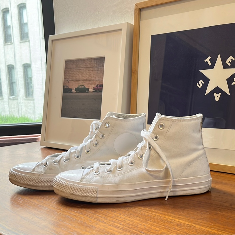 Converse White Thick Canvas High-Tops with Brown Soles